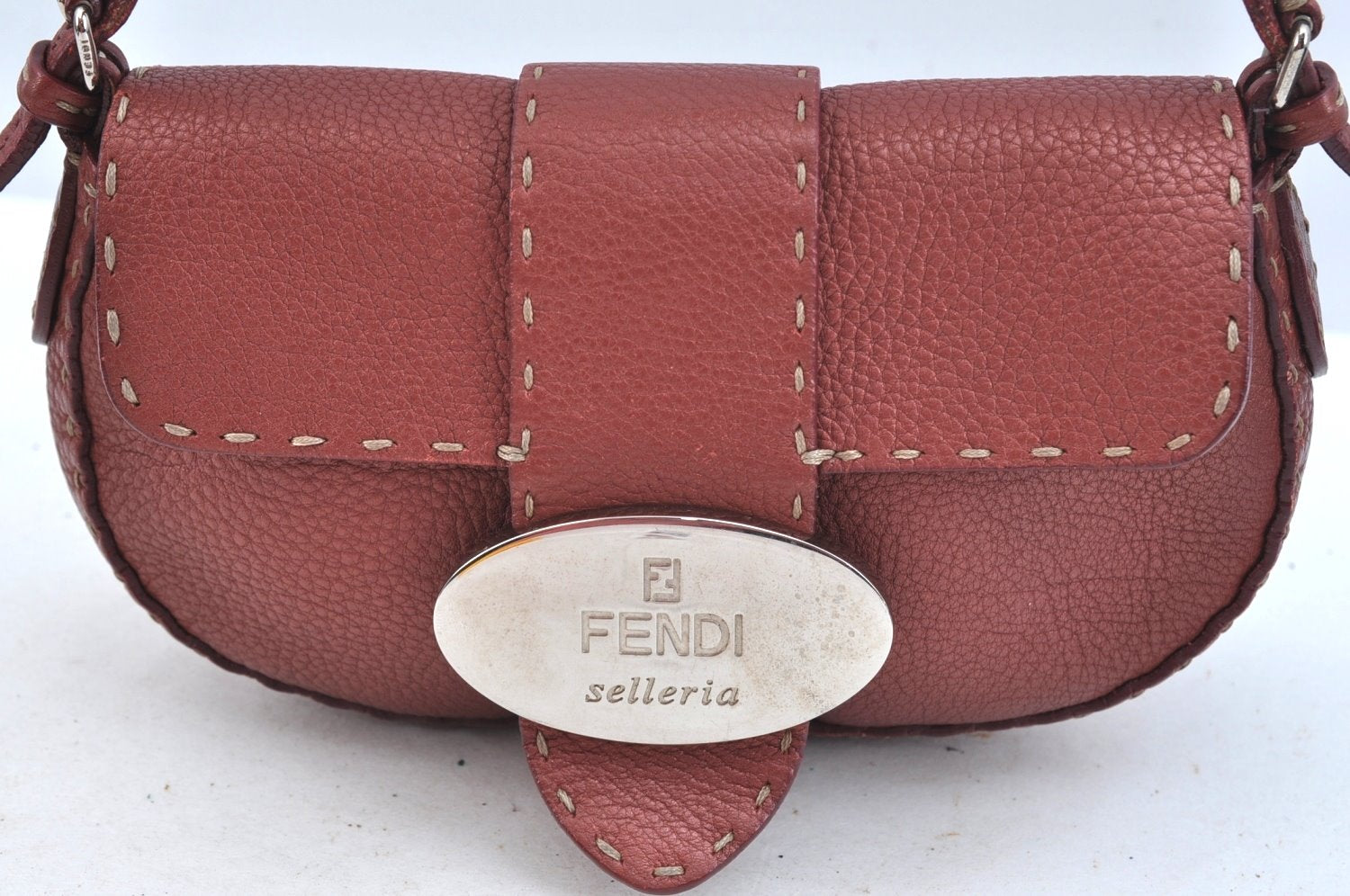 Authentic FENDI Selleria Shoulder Hand Bag Purse Leather Red K9683