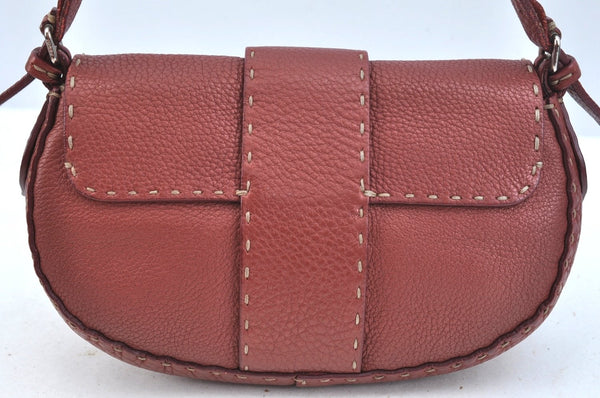 Authentic FENDI Selleria Shoulder Hand Bag Purse Leather Red K9683