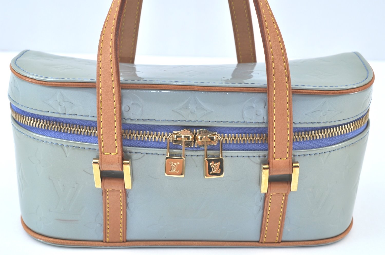 Auth Louis Vuitton Vernis Sullivan Horizontale PM Hand Bag Light Blue LV K9686