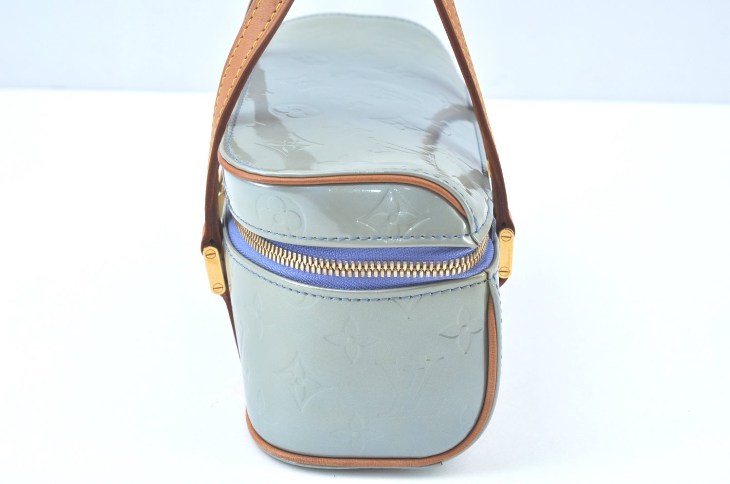 Auth Louis Vuitton Vernis Sullivan Horizontale PM Hand Bag Light Blue LV K9686