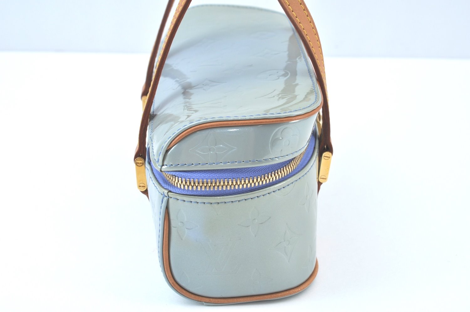 Auth Louis Vuitton Vernis Sullivan Horizontale PM Hand Bag Light Blue LV K9686