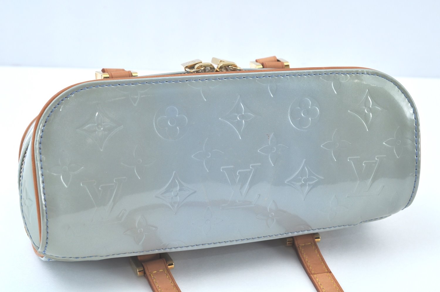 Auth Louis Vuitton Vernis Sullivan Horizontale PM Hand Bag Light Blue LV K9686