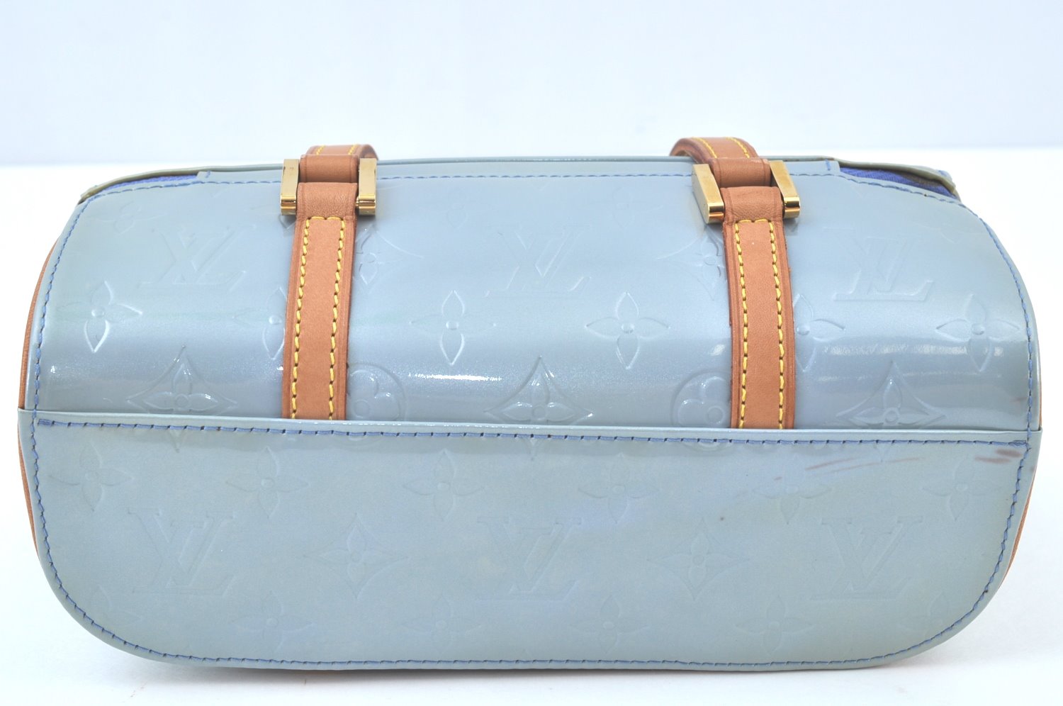 Auth Louis Vuitton Vernis Sullivan Horizontale PM Hand Bag Light Blue LV K9686
