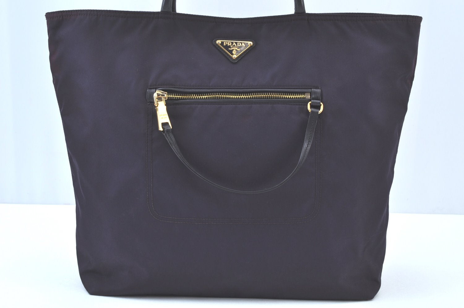 Authentic PRADA Nylon Tessuto Leather Tote Hand Bag Navy K9687