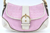 Authentic COACH Signature Shoulder Bag Purse Leather White Pink K9689