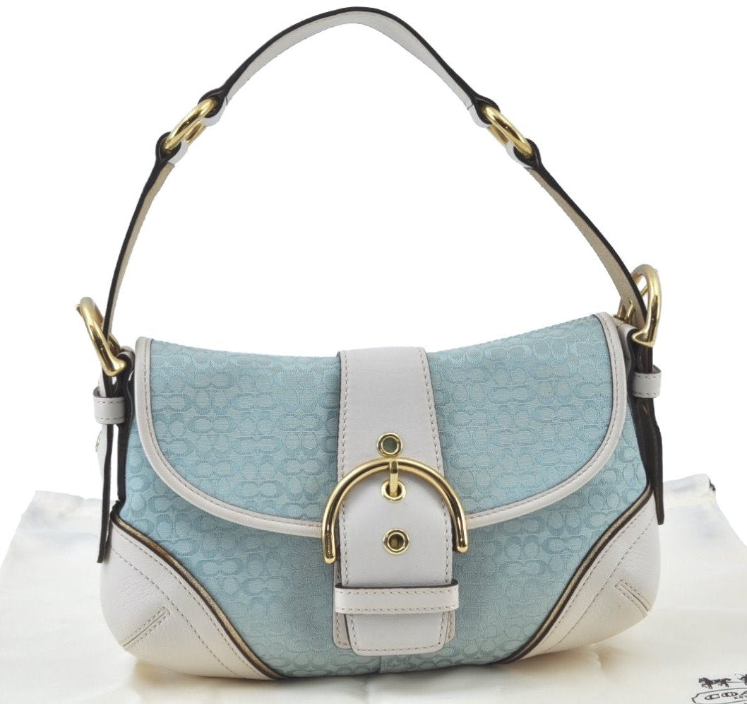 Authentic COACH Signature Shoulder Bag Purse Leather LightBlue K9690