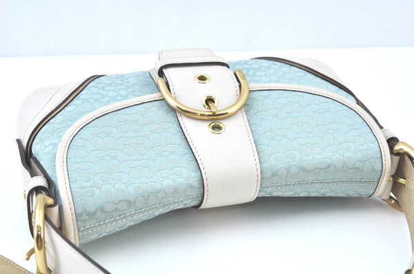 Authentic COACH Signature Shoulder Bag Purse Leather LightBlue K9690