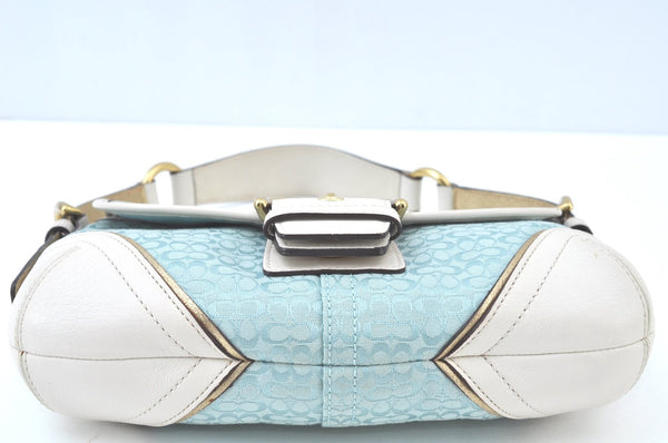 Authentic COACH Signature Shoulder Bag Purse Leather LightBlue K9690