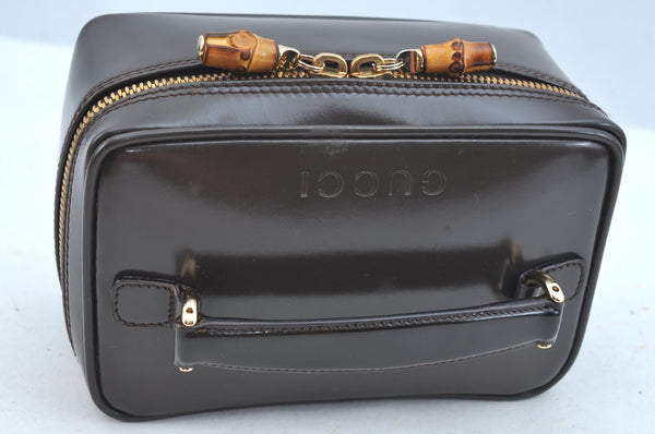 Authentic GUCCI Bamboo Vanity Bag Enamel Brown K9692