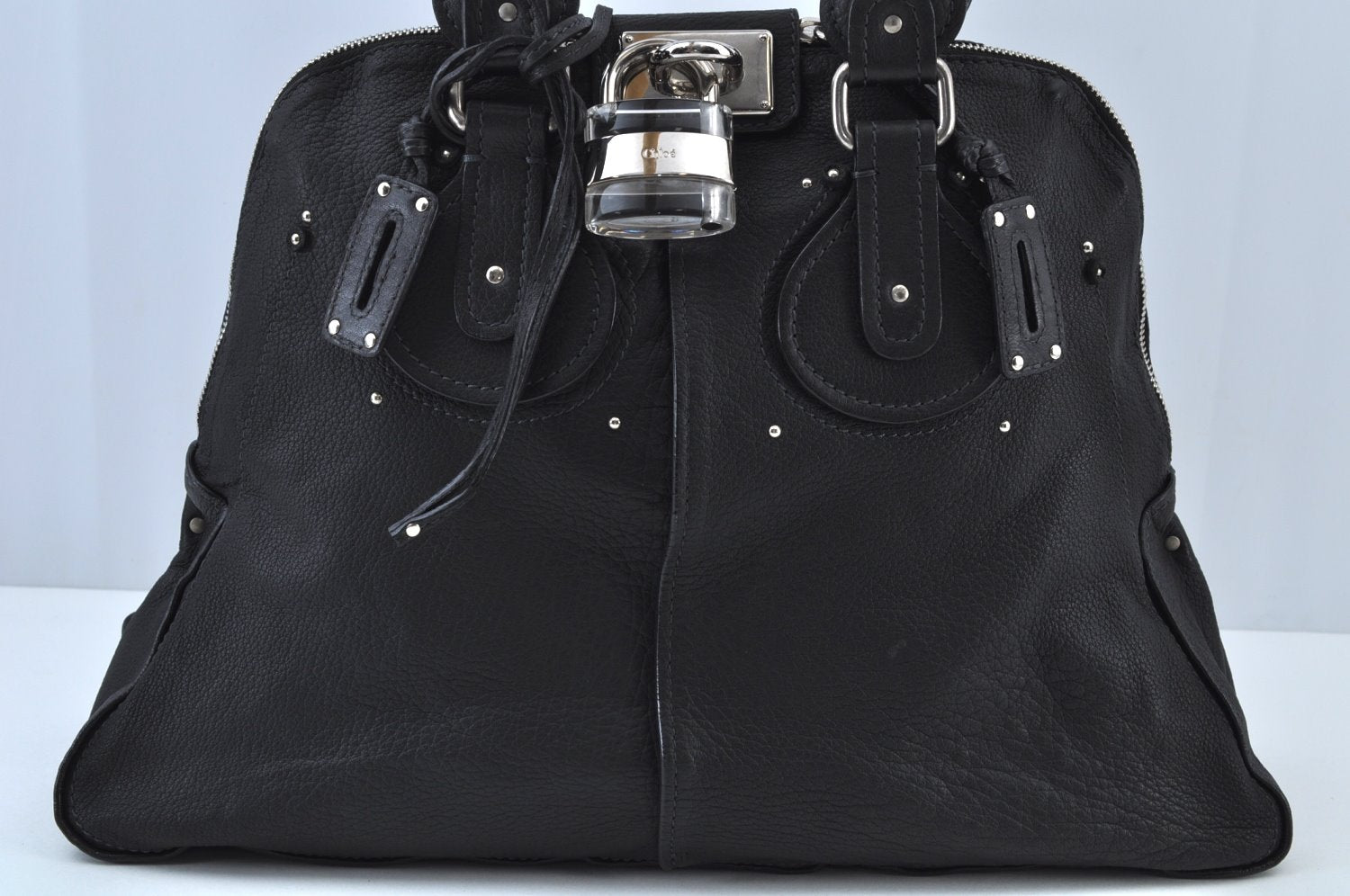 Authentic Chloe Paddington Leather Shoulder Hand Bag Black K9698