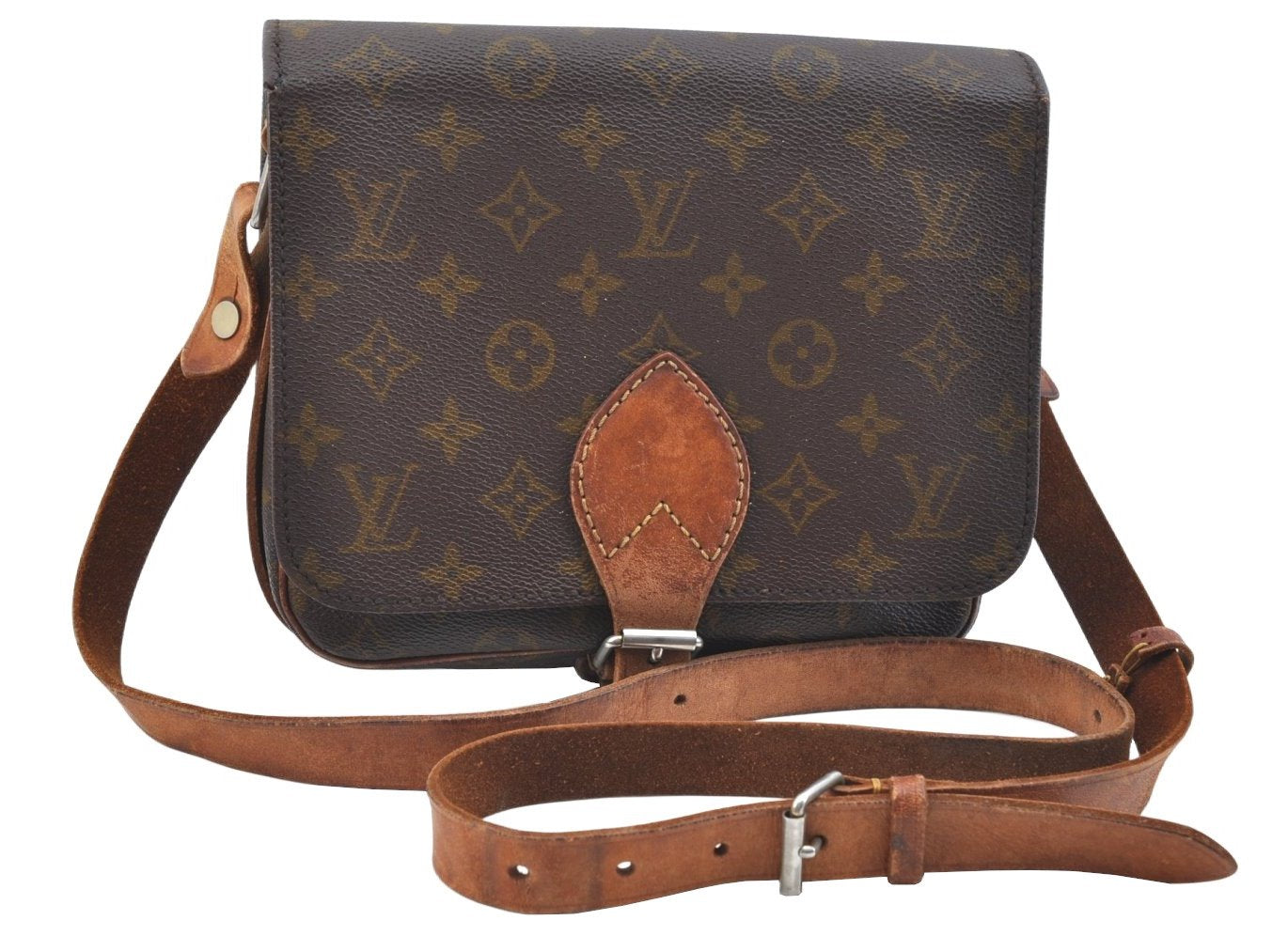 Authentic Louis Vuitton Monogram Cartouchiere MM Shoulder Bag Old Model K9721