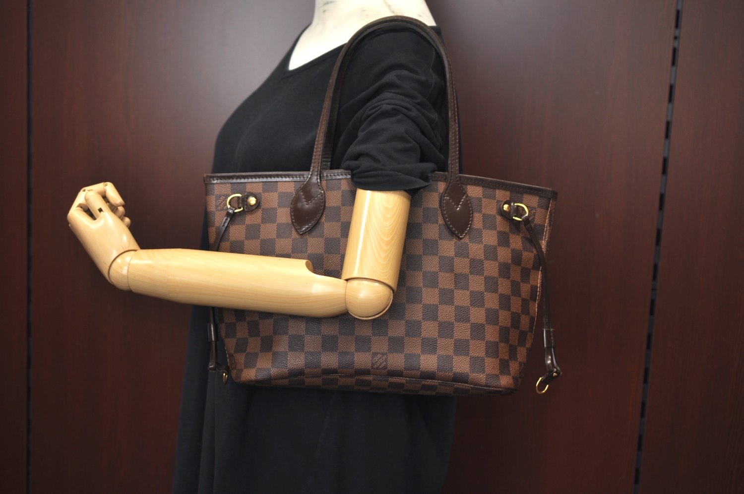 Authentic Louis Vuitton Damier Neverfull PM Shoulder Tote Bag N51109 LV K9740