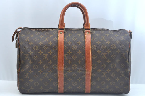 Auth Louis Vuitton Monogram Keepall Bandouliere 45 Boston Bag Old Model LV K9759