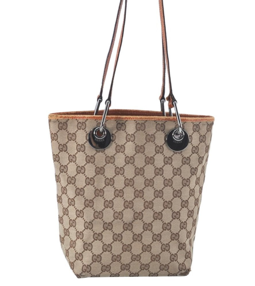 Authentic GUCCI Vintage Shoulder Tote Bag GG Canvas Leather Brown K9774