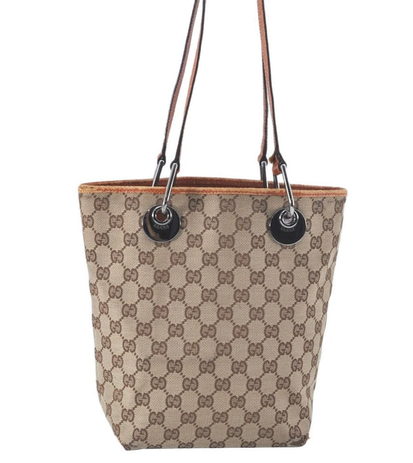Authentic GUCCI Vintage Shoulder Tote Bag GG Canvas Leather Brown K9774