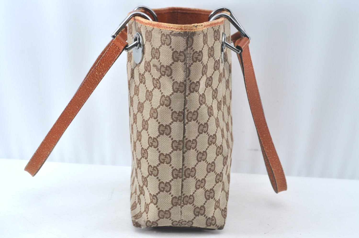 Authentic GUCCI Vintage Shoulder Tote Bag GG Canvas Leather Brown K9774