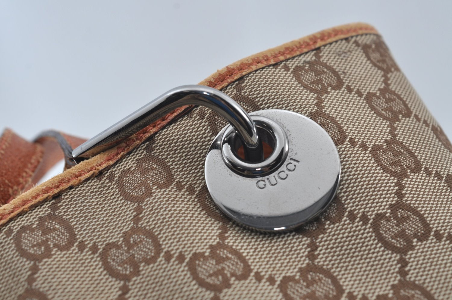 Authentic GUCCI Vintage Shoulder Tote Bag GG Canvas Leather Brown K9774