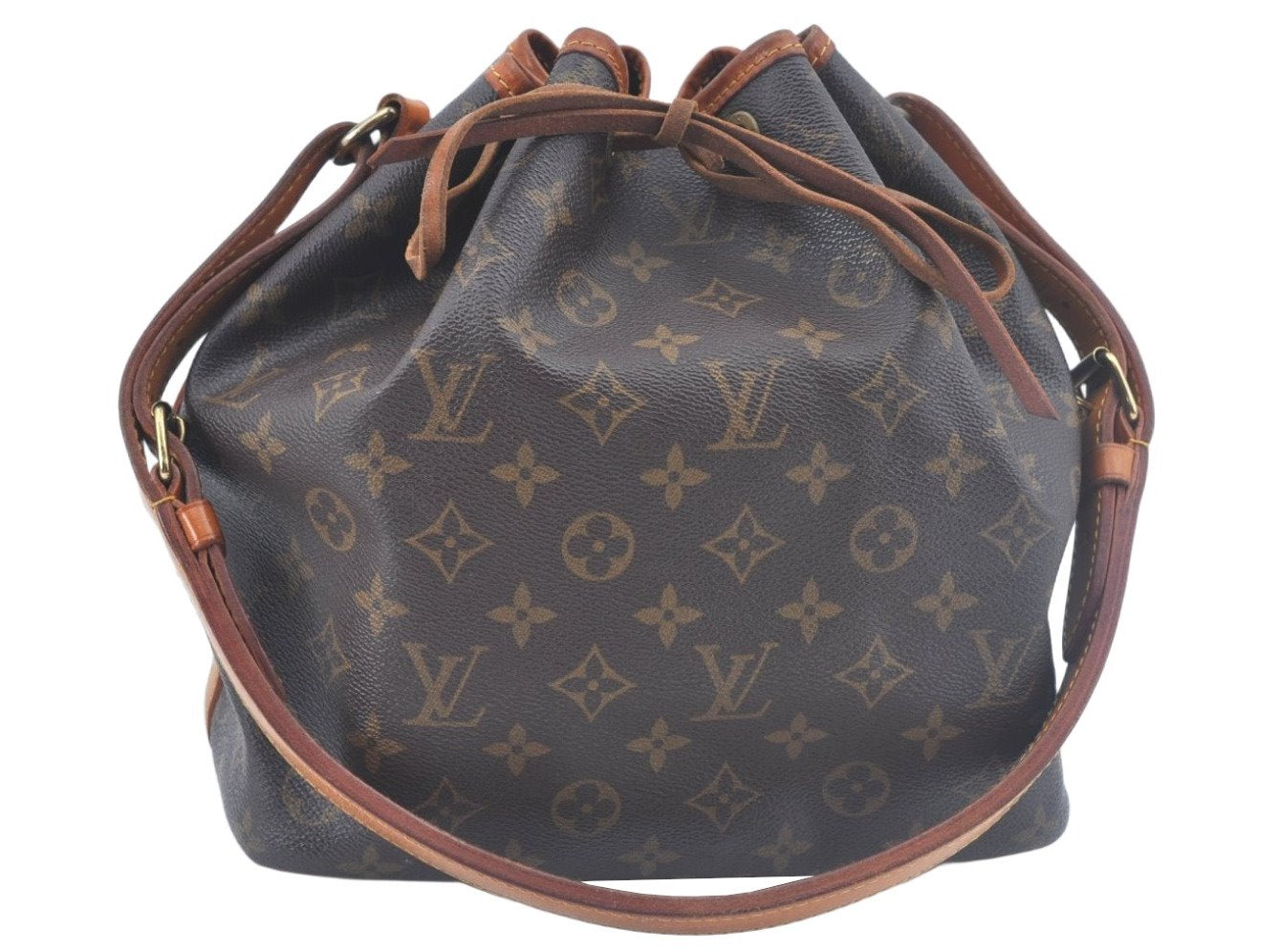 Authentic Louis Vuitton Monogram Petit Noe M42226 Shoulder Drawstring Bag K9777