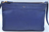 Authentic CELINE TRIO Shoulder Cross Body Clutch Bag Purse Leather Blue K9778