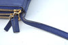 Authentic CELINE TRIO Shoulder Cross Body Clutch Bag Purse Leather Blue K9778