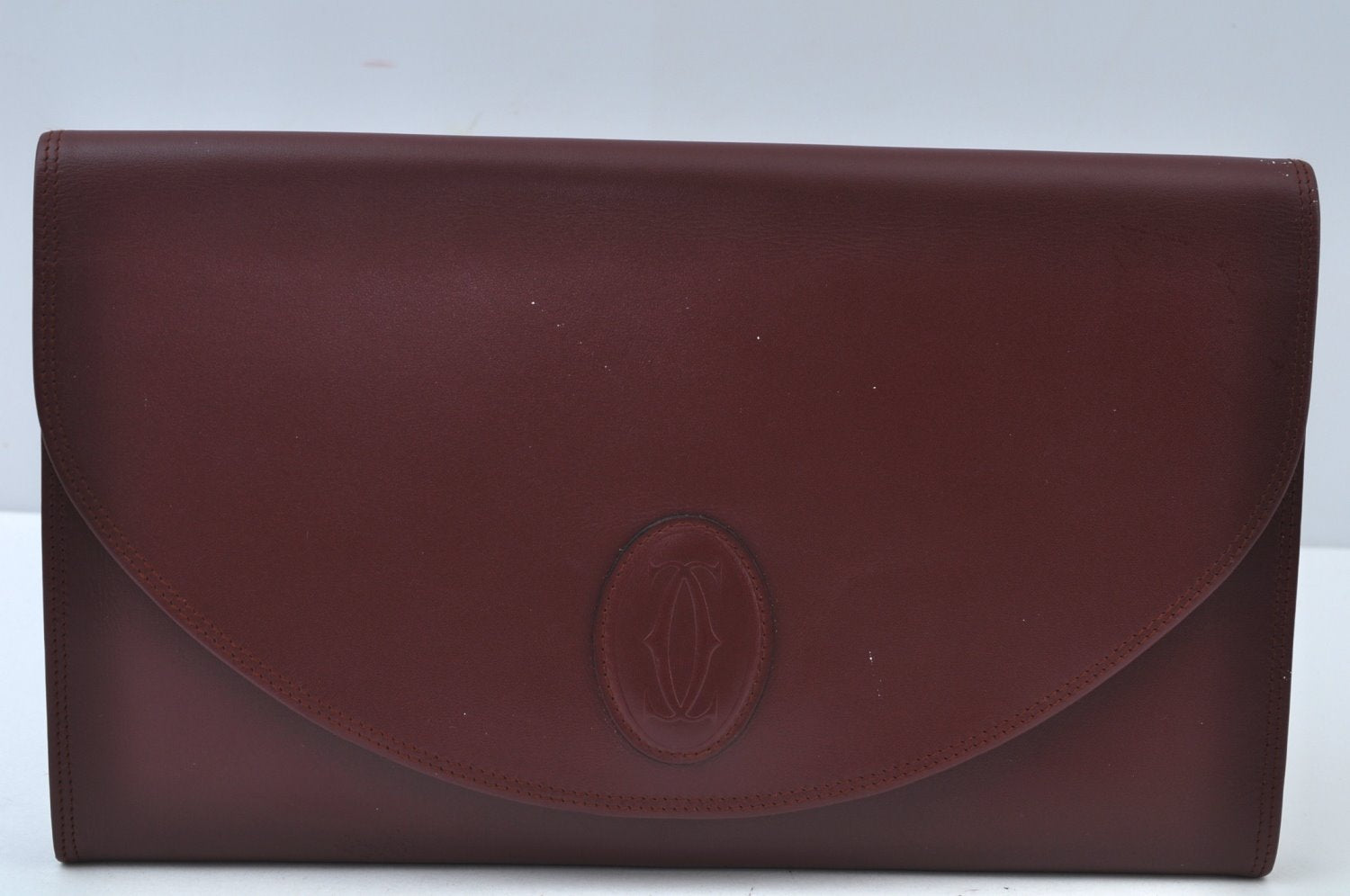 Authentic Cartier Must de Cartier Clutch Bag Leather Bordeaux Red K9780