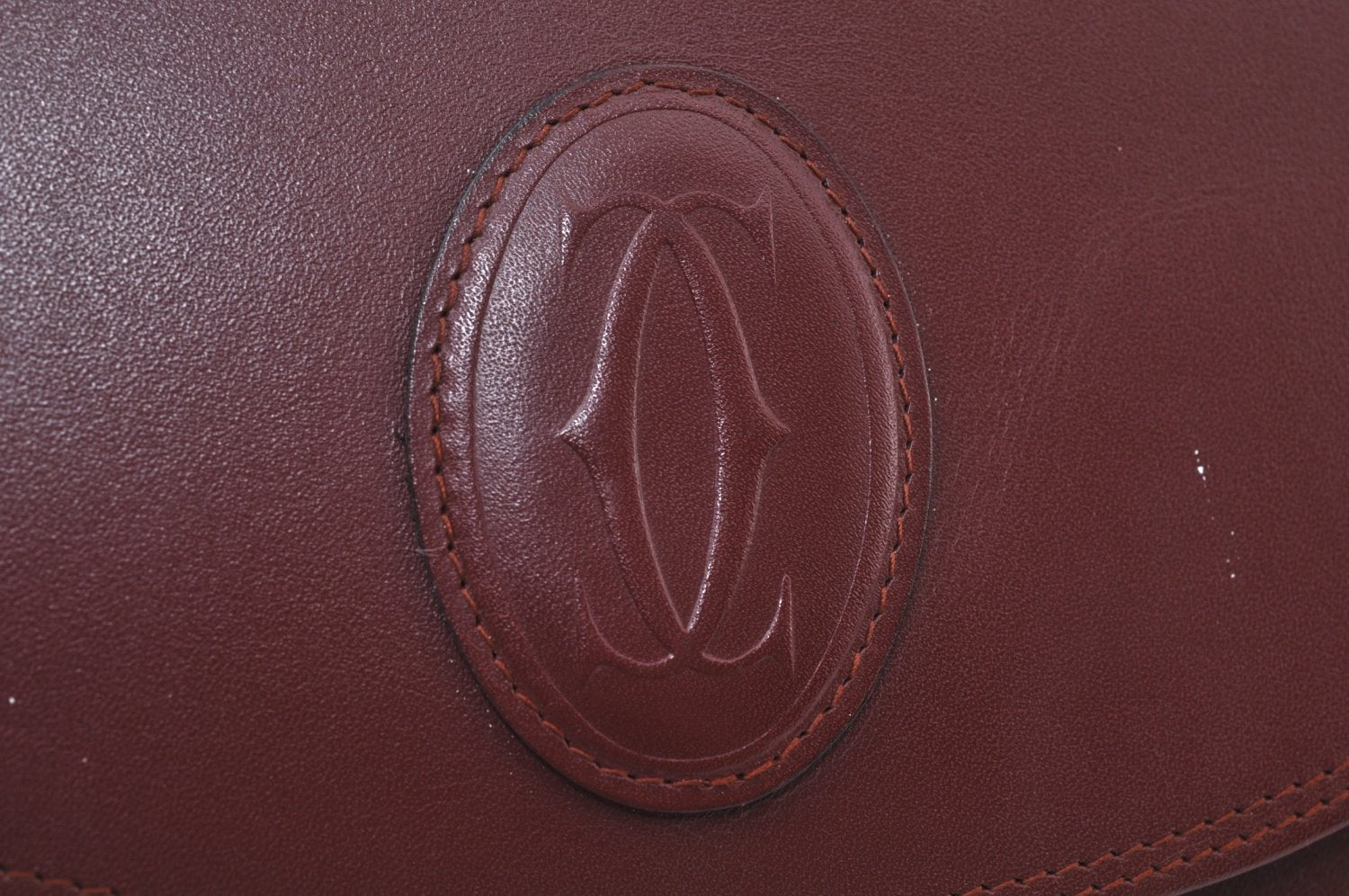 Authentic Cartier Must de Cartier Clutch Bag Leather Bordeaux Red K9780