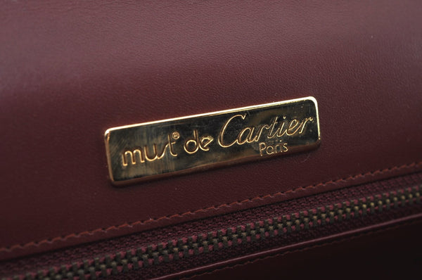 Authentic Cartier Must de Cartier Clutch Bag Leather Bordeaux Red K9780