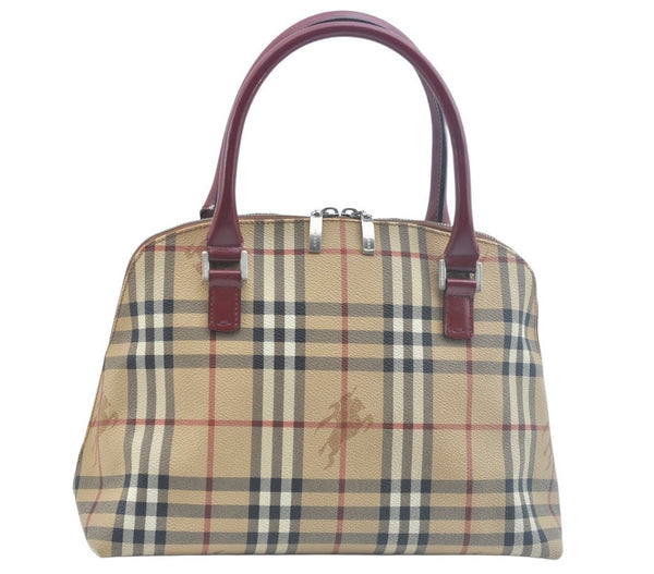 Authentic BURBERRY Vintage Nova Check PVC Leather Hand Bag Beige K9782