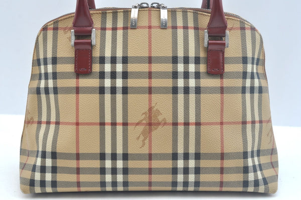 Authentic BURBERRY Vintage Nova Check PVC Leather Hand Bag Beige K9782