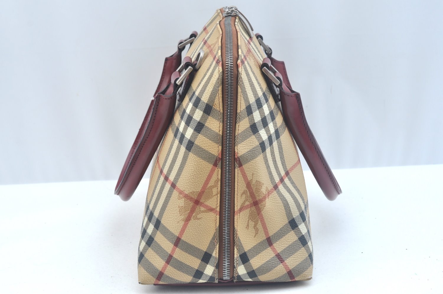 Authentic BURBERRY Vintage Nova Check PVC Leather Hand Bag Beige K9782