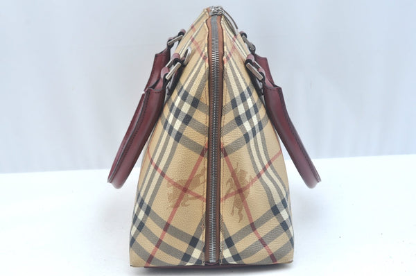 Authentic BURBERRY Vintage Nova Check PVC Leather Hand Bag Beige K9782