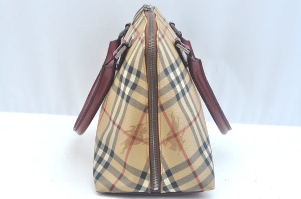 Authentic BURBERRY Vintage Nova Check PVC Leather Hand Bag Beige K9782