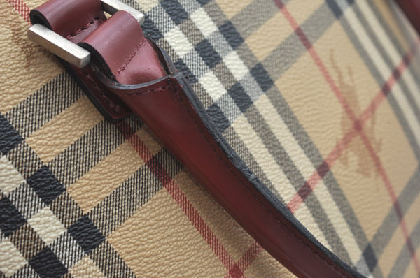 Authentic BURBERRY Vintage Nova Check PVC Leather Hand Bag Beige K9782