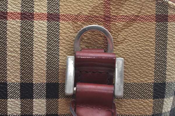 Authentic BURBERRY Vintage Nova Check PVC Leather Hand Bag Beige K9782