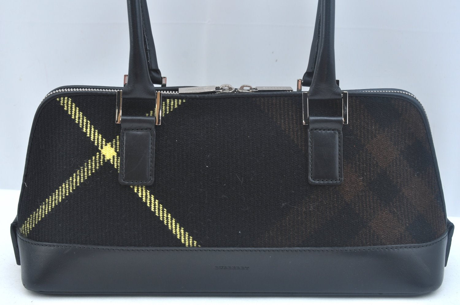 Authentic BURBERRY Vintage Wool Leather Shoulder Hand Bag Purse Black K9789
