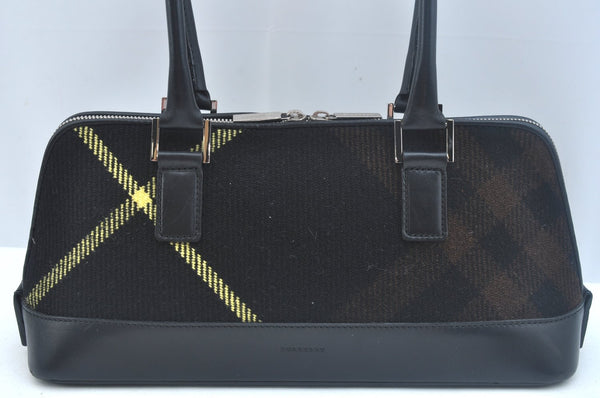 Authentic BURBERRY Vintage Wool Leather Shoulder Hand Bag Purse Black K9789