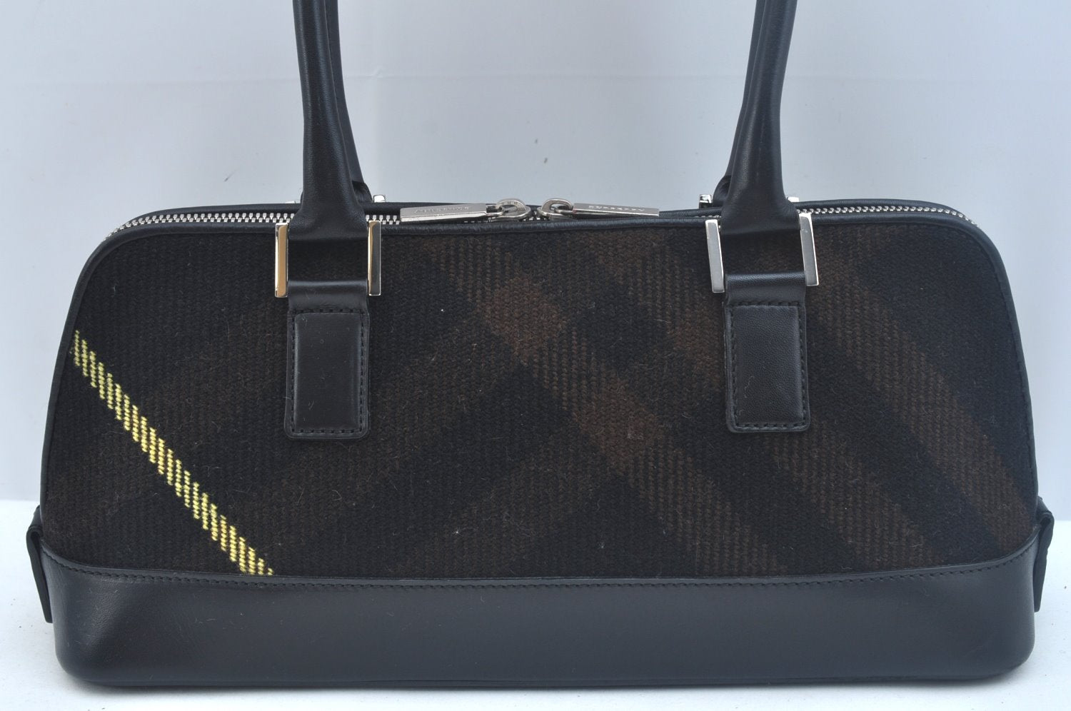 Authentic BURBERRY Vintage Wool Leather Shoulder Hand Bag Purse Black K9789