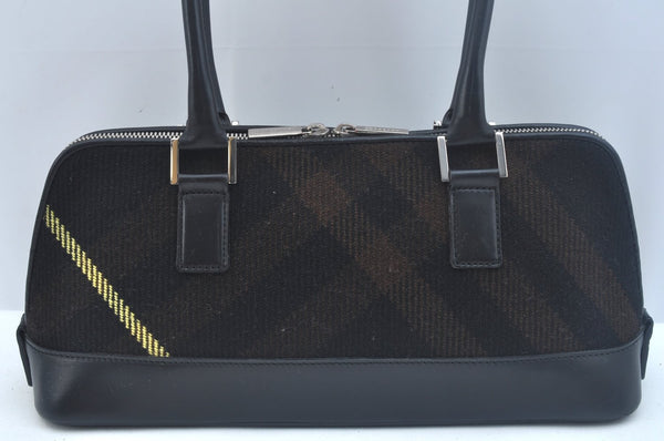 Authentic BURBERRY Vintage Wool Leather Shoulder Hand Bag Purse Black K9789