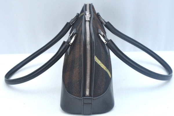 Authentic BURBERRY Vintage Wool Leather Shoulder Hand Bag Purse Black K9789