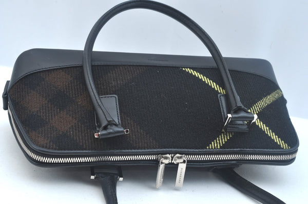 Authentic BURBERRY Vintage Wool Leather Shoulder Hand Bag Purse Black K9789