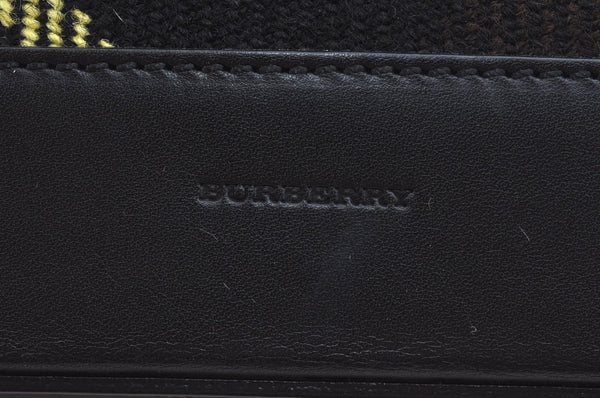 Authentic BURBERRY Vintage Wool Leather Shoulder Hand Bag Purse Black K9789