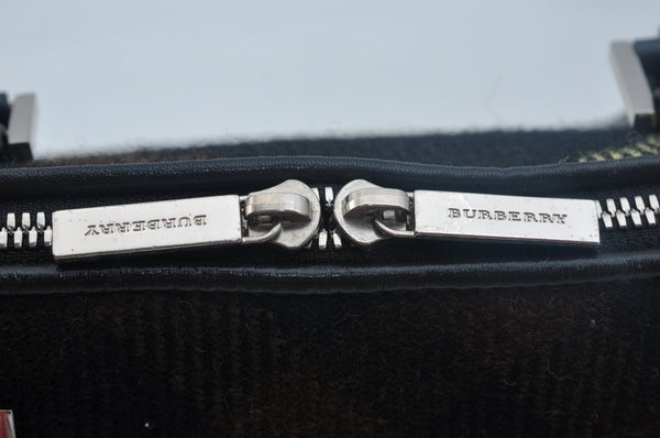 Authentic BURBERRY Vintage Wool Leather Shoulder Hand Bag Purse Black K9789