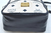 Authentic MCM Visetos Leather Vintage Shoulder Cross Body Bag White Navy K9791