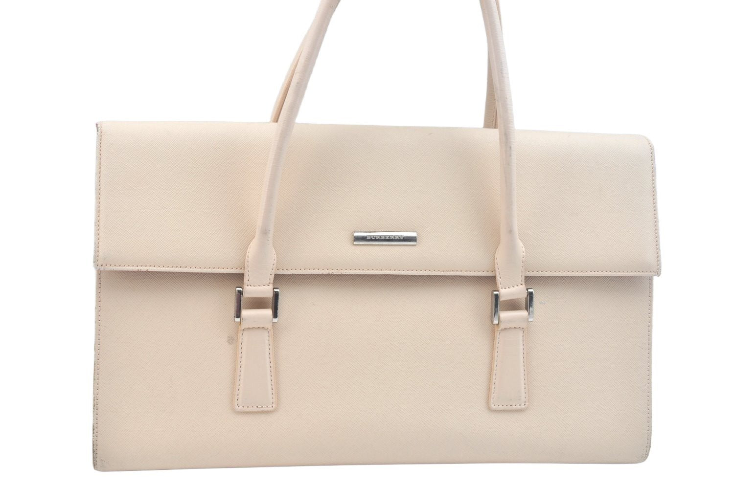 Authentic BURBERRY Vintage Leather Hand Bag White K9792