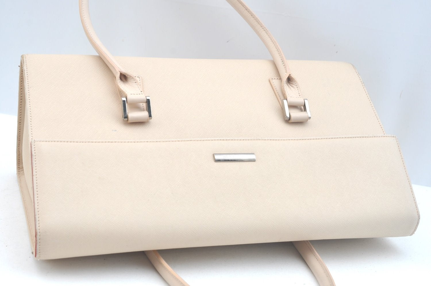 Authentic BURBERRY Vintage Leather Hand Bag White K9792
