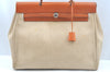 Authentic HERMES Her Bag MM 2Way Shoulder Hand Bag Canvas Leather White K9793