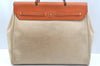 Authentic HERMES Her Bag MM 2Way Shoulder Hand Bag Canvas Leather White K9793