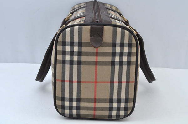 Authentic Burberrys Vintage Check Canvas Travel Boston Bag Brown Beige K9796