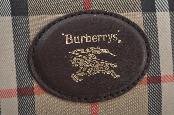 Authentic Burberrys Vintage Check Canvas Travel Boston Bag Brown Beige K9796