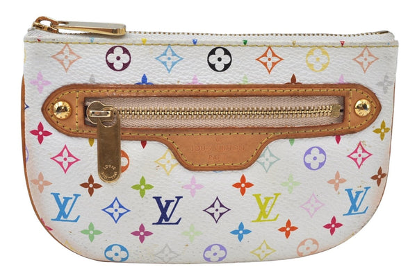 Auth Louis Vuitton Monogram Multicolor Pochette MM Coin Purse M60028 White K9797